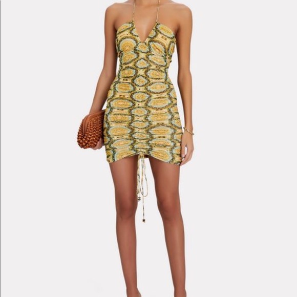 Alexis yellow alva ruched mesh mini dress size small worn once - Picture 2 of 5